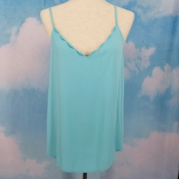 PJ Salvage Tops - PJ Salvage Sun Vibes Scalloped V-Neck Sleep Cami Aqua Large